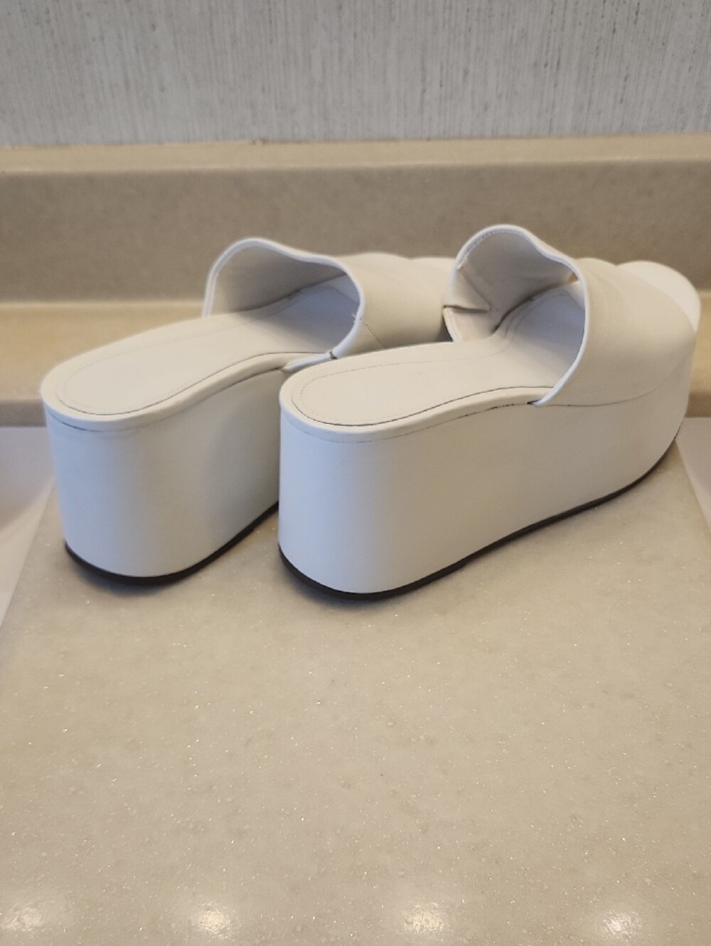 SCHUTZ White Leather Upper 3 1/2" Platform Slide Slip On Solid Sandals - Picture 6 of 10